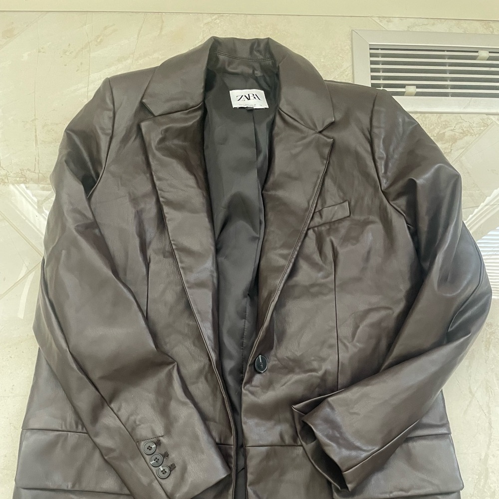 Zara Brown Leather Blazer